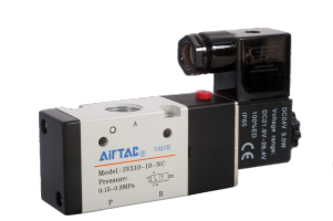 3V31010NOAT AIRTAC CONTROL VALVE, 3V3 SERIES, SINGLE SOLENOID 3 WAY 2 POSITION N.O. 220 VAC, 3/8"NPT, DIN